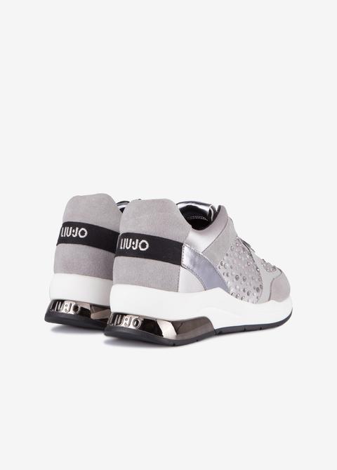 shoes women LIU JO sneakers black velvet strass KIM 07 LACE UP BG745 -  ZOOODE.COM