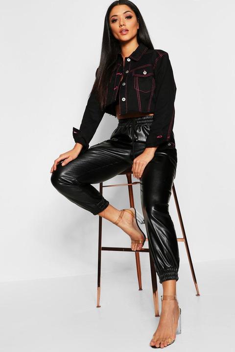 Womens Pu Cargo Leather Look Pants - Black - M