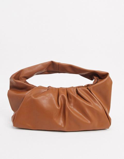 Glamorous Slouchy Ruched Shoulder Bag In Tan-brown