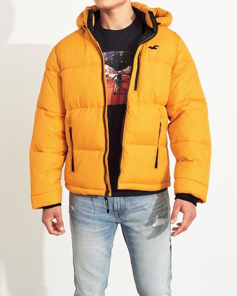 Hollister yellow store puffer jacket