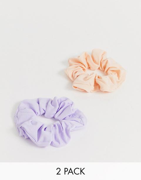 Asos Design Pack Of 2 Scrunchies In Pastel Plisse - Multi