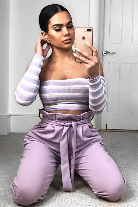 Lilac Paper Bag Tie Waist Cigarette Trousers - Karmen