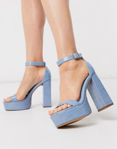 Sandalias De Tacón Cuadrado Azules Con Plataforma Noon De Asos Design