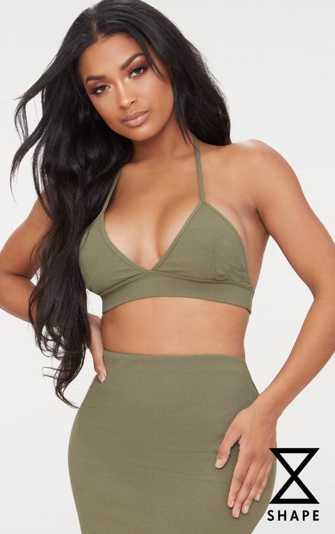 Shape Khaki Ribbed Halterneck Bralet