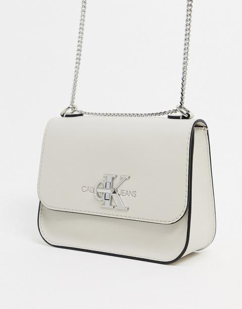 Calvin Klein Cross Body Bag With Chains In Stone