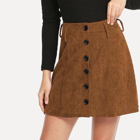 Falda De Pana Con Botón