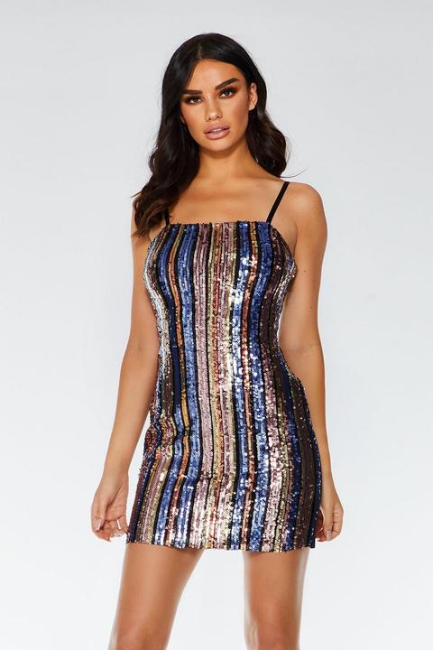 Gold Pink And Purple Sequin Stripe Bodycon Dress