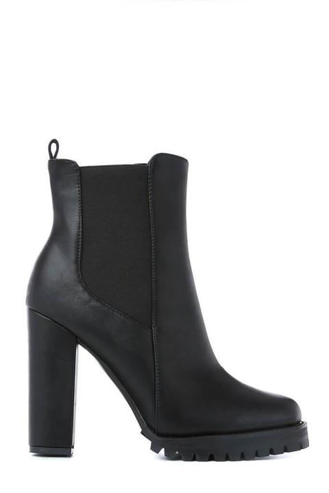 Black Faux Leather Chunky Ankle Boots