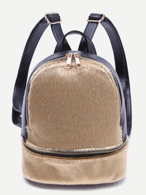 Mochila De Piel Sintética Y Cremallera Dorado