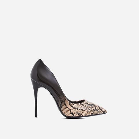 Aleka Court Heel In Nude Snake Print Patent, Nude