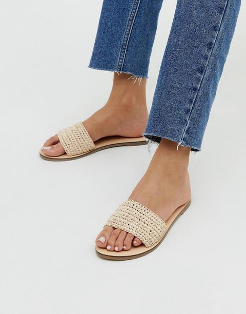 Accessorize Natural Woven Raffia Flat Slip On Sandals-beige