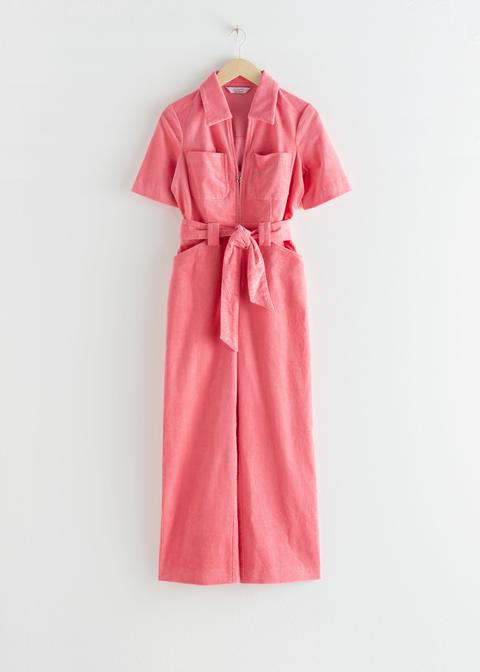 Corduroy Knot Belt Jumpsuit