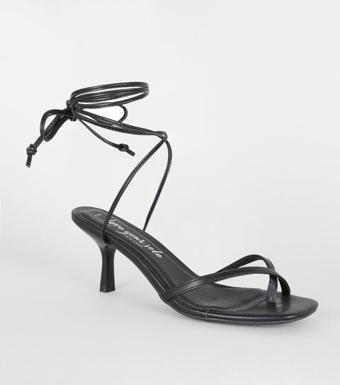 Black Toe Loop Ankle Tie Heels New Look