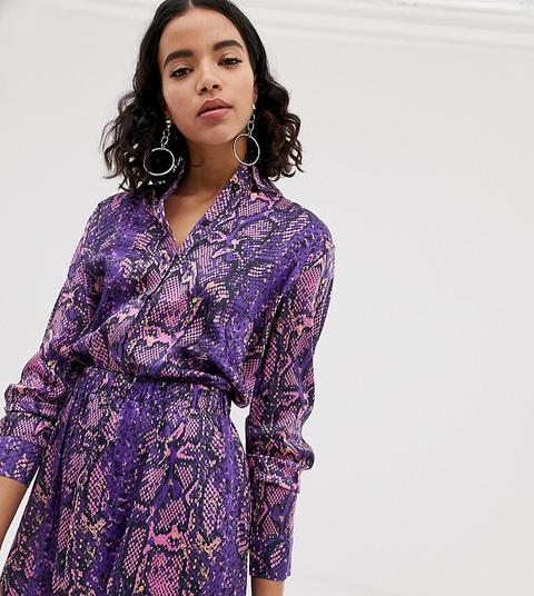 Blusa Con Estampado De Serpiente En Violeta Neón De Na-kd
