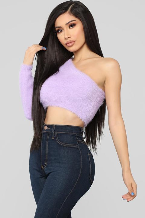 Fuzz What You Heard One Shoulder Sweater - Lavender