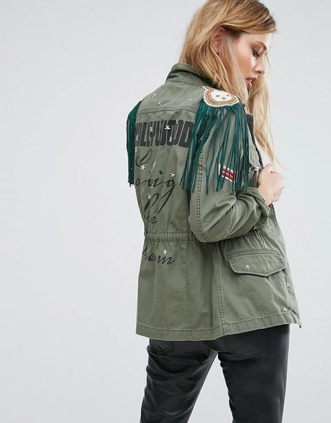 Replay Hollywood Army Jacket With Stud And Fringing