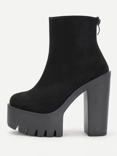 Back Zipper Block Heeled Ankle Boots