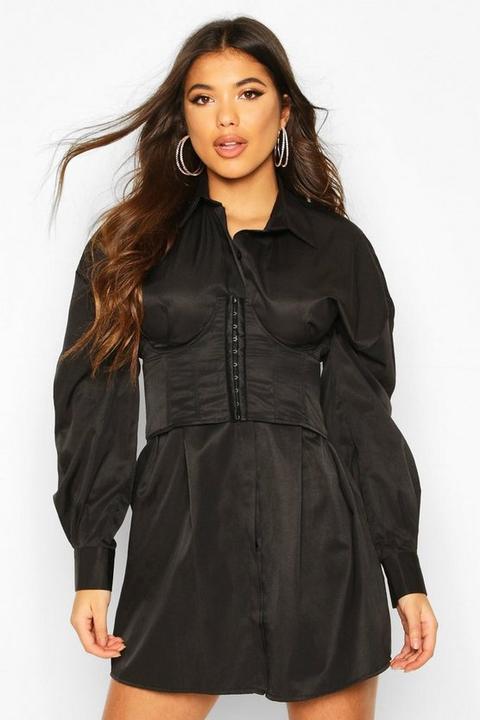 Robe Chemise À Détail Corset - Noir - 40, Noir