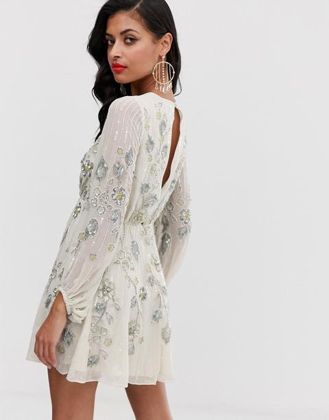 floral embellished wrap mini dress