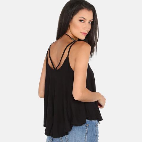 Cami Top Con Spallini Doppi - Nero