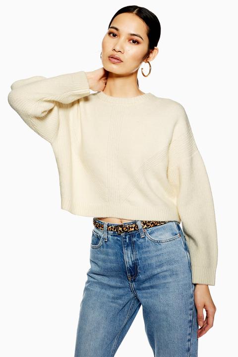 Womens Super Soft Ribbed Cropped Jumper - Ivory, Ivory