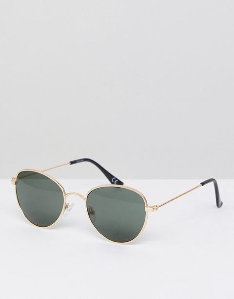 Asos Round Glasses In Gold Metal With Smoke Lens