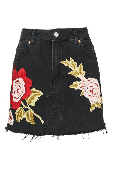 Moto Rose Denim Skirt