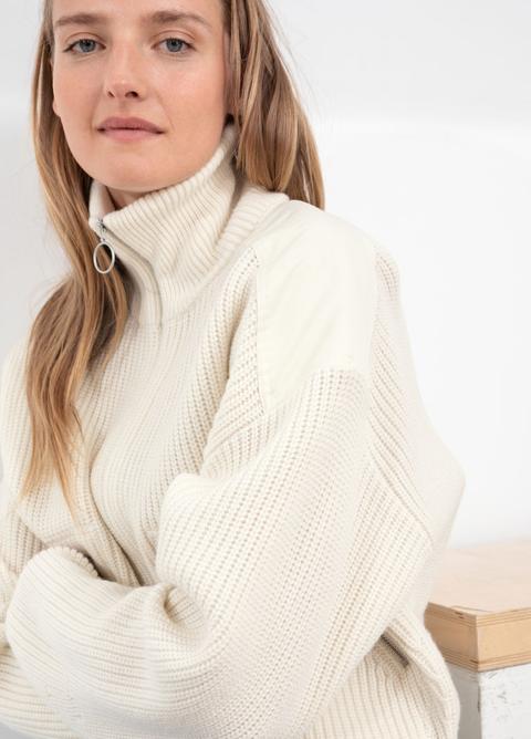 wool blend zip turtleneck cardigan