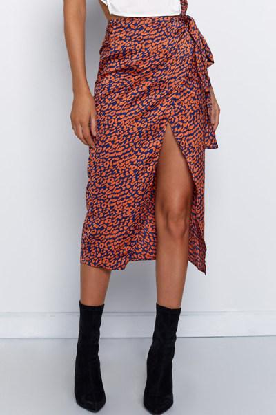 Slit Leopard Printed Skirts