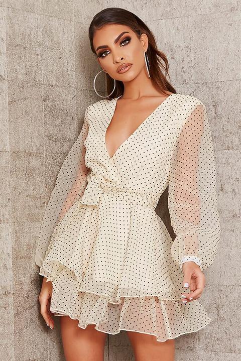 White Polka Dot Print Organza Sleeve 