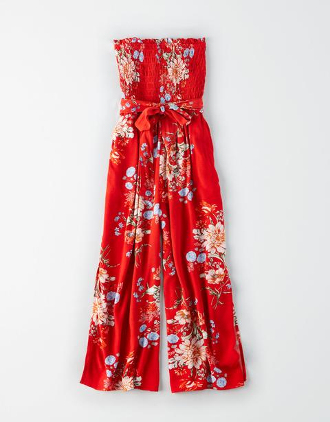 smocked tube jumpsuit