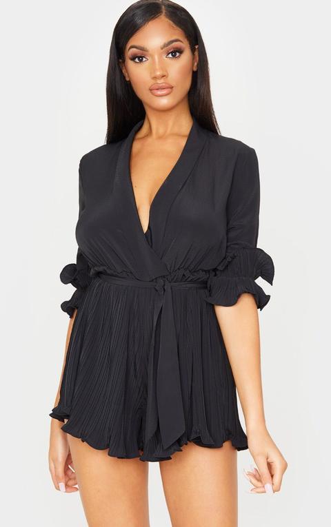 black pleated playsuit