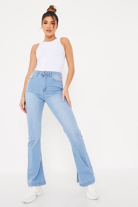 Light Wash Flare Jeans , Blue