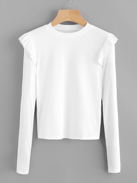 Frill Trim Ribbed Tshirt