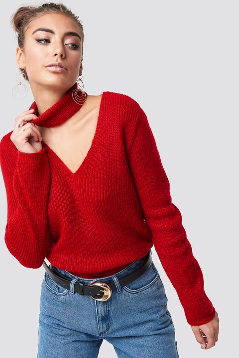 Cut-out Neckline Sweater Rot