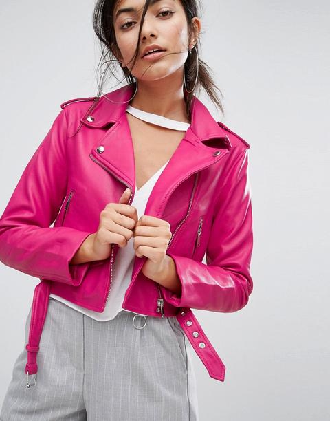 Bershka - Giacca Stile Motociclista Di Pelle Sintetica - Rosa from ASOS on  21 Buttons
