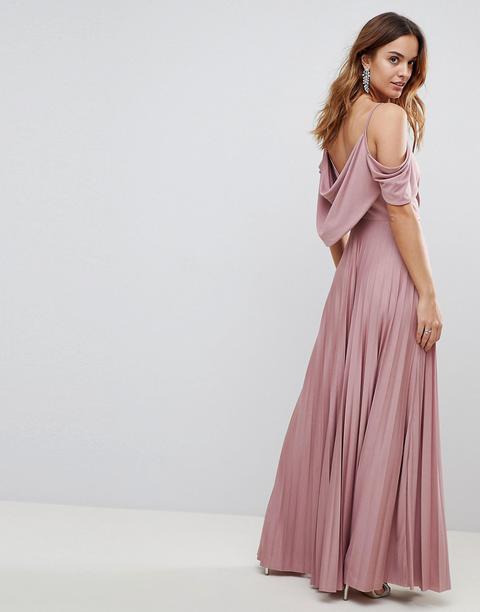 cold shoulder cowl back pleated maxi dress