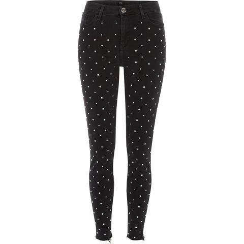 Black Diamante Stud Amelie Super Skinny Jeans