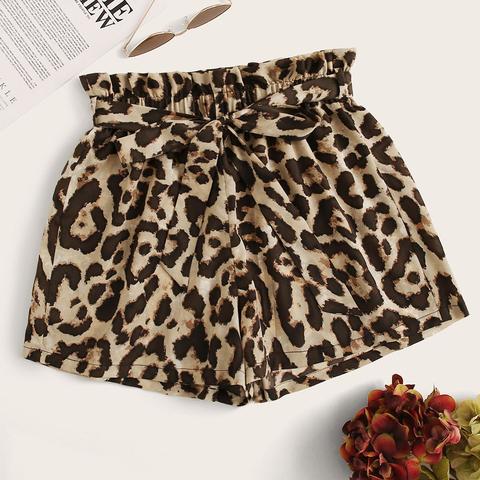 Leopard Print Belted Paperbag Shorts