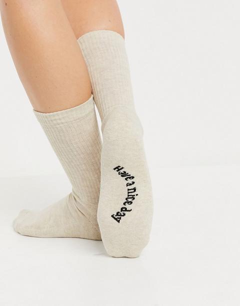 Asos Design Sport Socks With Logo In Oatmeal-brown