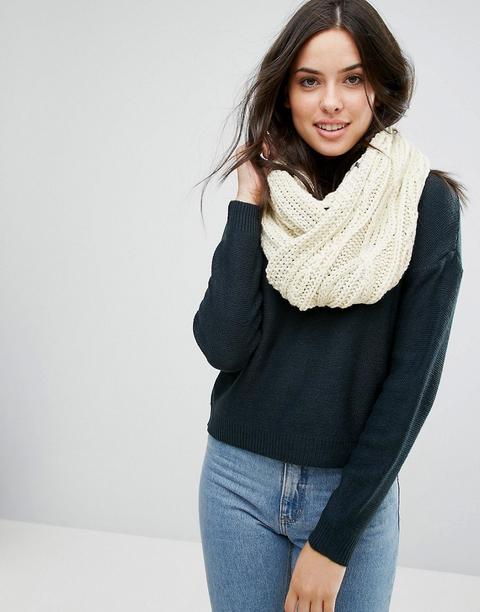 Plush - Xo - Sciarpa Ad Anello A Trecce Color Avena Con Fodera In Pile - Beige