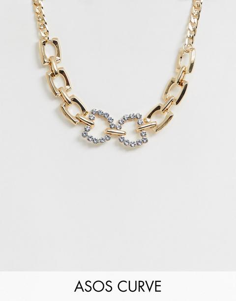 Asos Design Curve - Collana Oro A Catena Glamour Con Pendente Di Cristalli - Oro