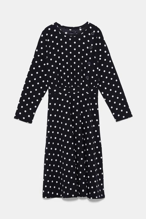 white dress with black polka dots zara