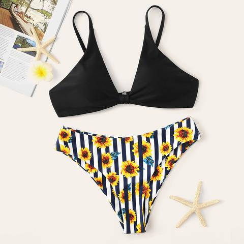 Set Bikini Top Triangolo Con Stampa Floreale