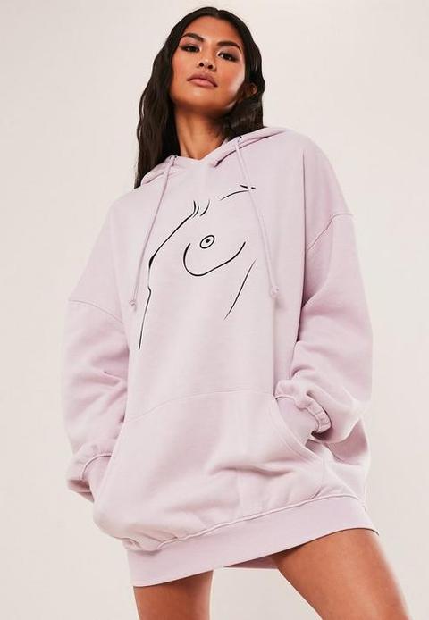 Breast Cancer Awareness Lilac Silhouette Graphic Hoodie Dress, Lilac