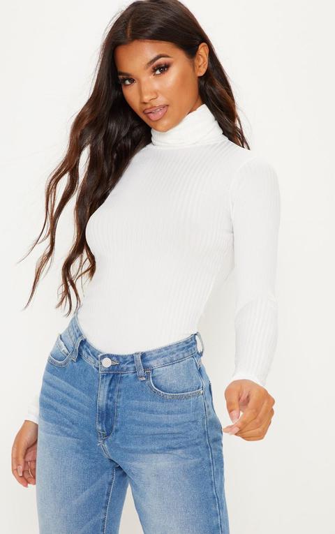 cream ribbed polo neck