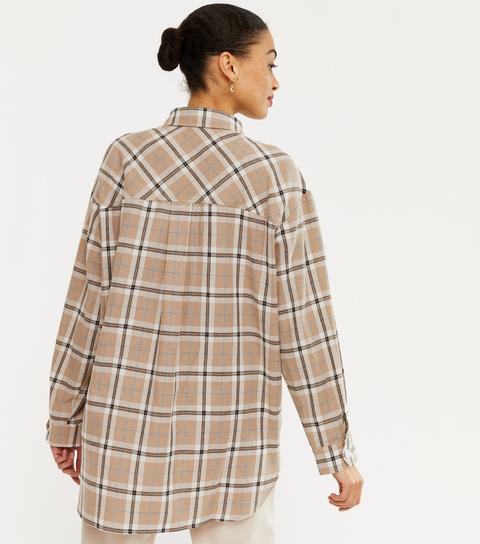 Brown Check Button Up Long Shirt New Look