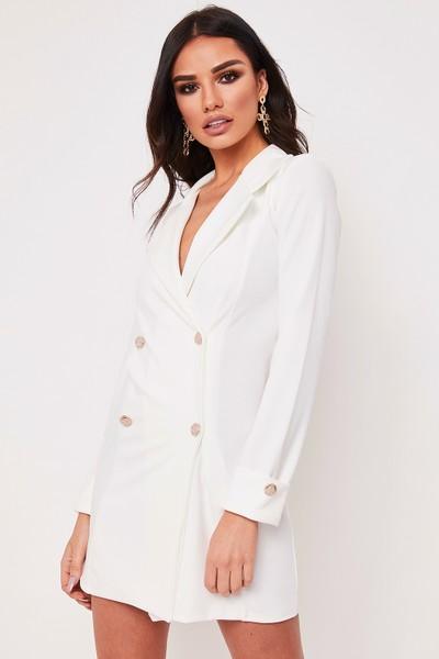 Dominique White Longline Blazer Dress