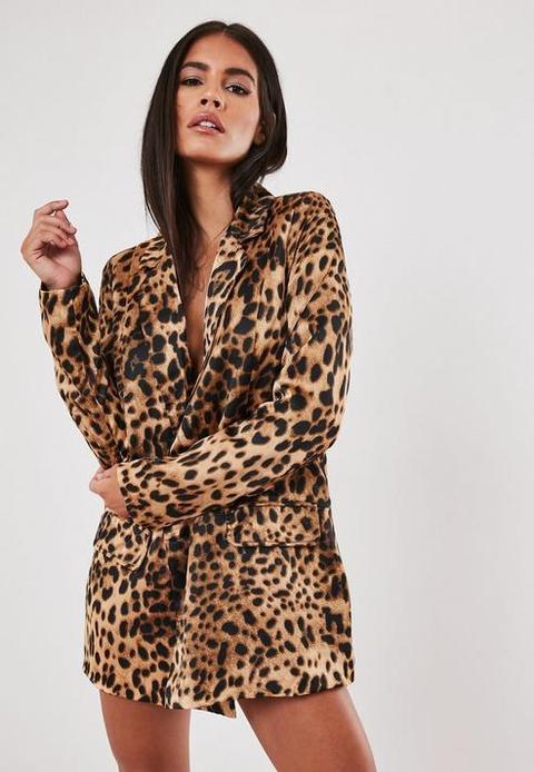 Stassie X Missguided Brown Leopard Print Co Ord Oversized Blazer, Brown