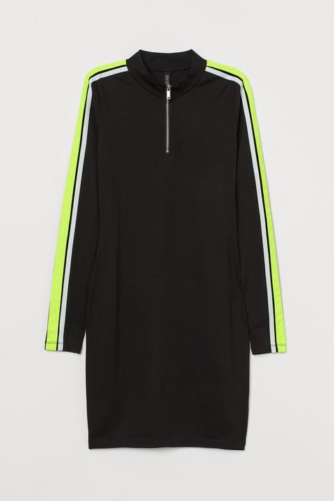 Stand-up Collar Jersey Dress - Yellow